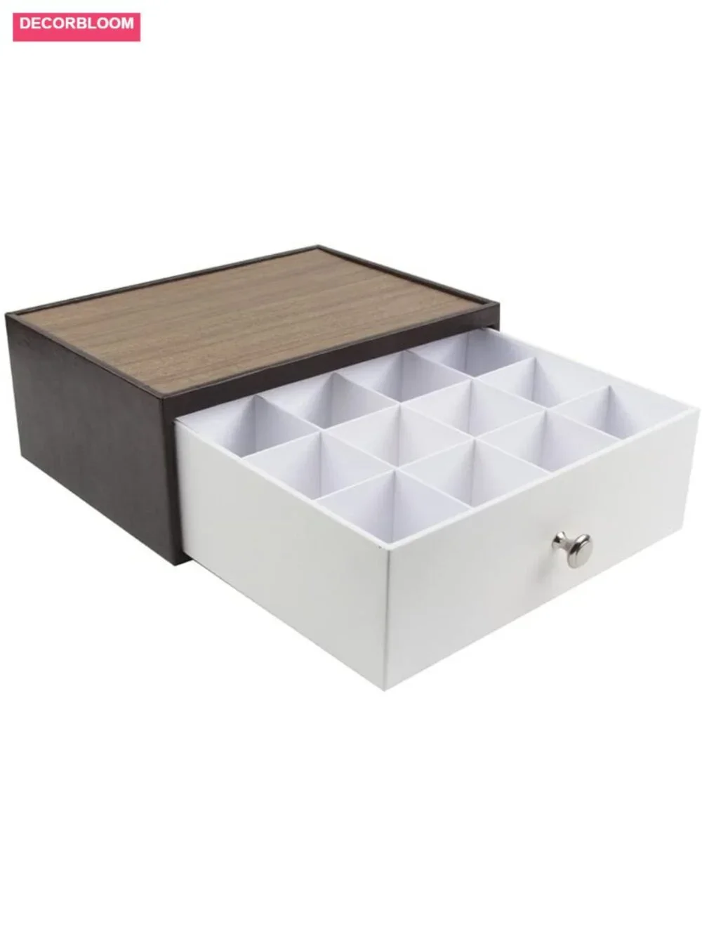 Tea Bag Organizer Countertop with Drawer 12 Compartments Acrylic Leather